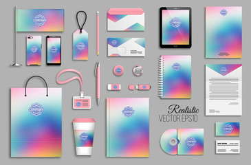 Corporate identity template set with abstract colorful holographic background