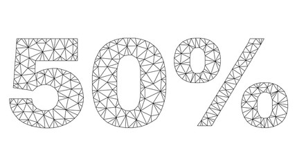 Mesh vector 50% text. Abstract lines and small circles form 50% black carcass symbols. Linear carcass 2D polygonal mesh in eps vector format.