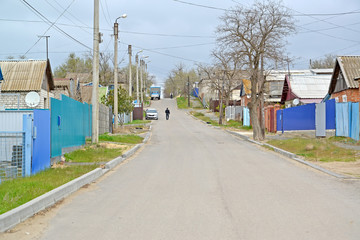 Fototapeta na wymiar Ilishkin Street in the spring afternoon. Elista, Kalmykia