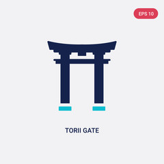 two color torii gate vector icon from asian concept. isolated blue torii gate vector sign symbol can be use for web, mobile and logo. eps 10