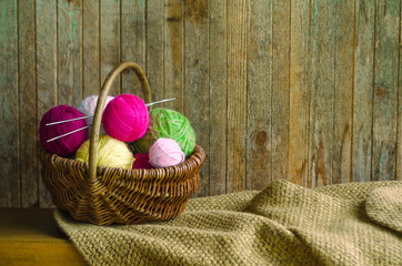 It is all you need to knitting. International day of knitting in public. Soft focus. Copy space.