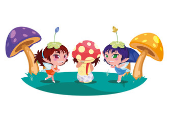 beautiful magic fairies with fungu elf in the garden