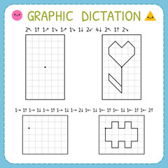 Graphic dictation. Preschool worksheets for practicing motor skills. Working pages for children. Kindergarten educational game for kids