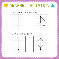Graphic dictation. Working pages for children. Preschool worksheet for practicing motor skills. Kindergarten educational game for kids