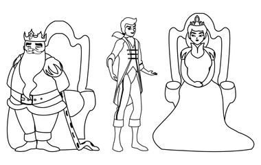 prince charming with queen and king on throne characters