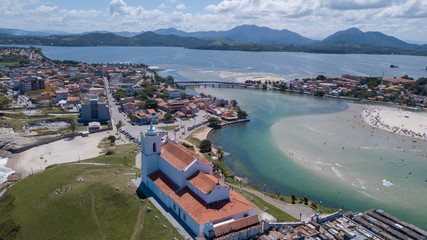 Beautiful aerial view of church and beach