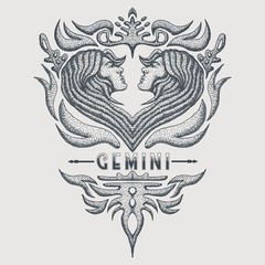 gemini zodiac vintage vector illustration