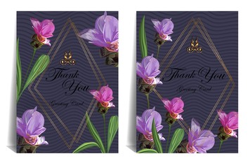 Floral card for invitation wedding and greeting cards with Siam tulip flower and gold frame -vector