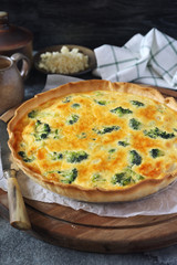 French cuisine, quiche with broccoli  and grated cheese
