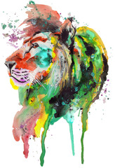 Handdrawn Aquarell Lion, King, Rainbow, Watercolor, Animal, Nature