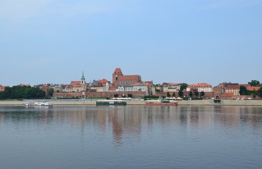 Panoramic view od old town in Torun, Poland,  on Vistula bank. Historical district of Torun old town by the Vistula river