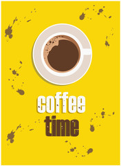 minimal design banner with a cup of coffee with a cup of coffee on a coffee-stained background