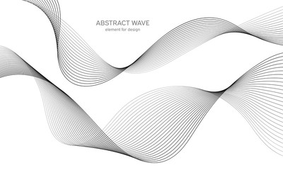 Abstract wave element for design. Digital frequency track equalizer. Stylized line art background. Vector illustration. Wave with lines created using blend tool. Curved wavy line, smooth stripe.