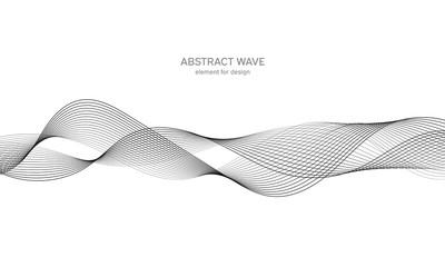 Abstract wave element for design. Digital frequency track equalizer. Stylized line art background. Vector illustration. Wave with lines created using blend tool. Curved wavy line, smooth stripe.