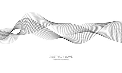 Abstract wave element for design. Digital frequency track equalizer. Stylized line art background. Vector illustration. Wave with lines created using blend tool. Curved wavy line, smooth stripe.