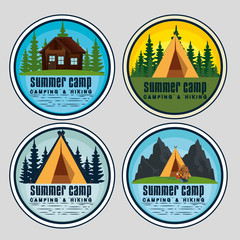 set of labels with cabin and camp to summer adventure