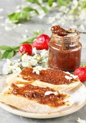 Acacia and strawberry jam. unusual jam from edible flowers, crushed for a pleasant texture. Acacia flowers are very useful, have anti-inflammatory, antipyretic properties. flower jam.