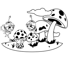 beautiful magic fairies with fungu elf in the garden