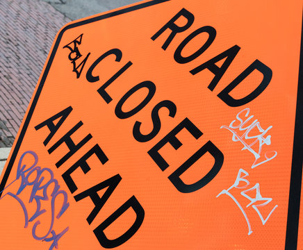 Abstract Road Closed Ahead Sign