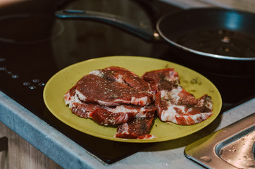 Making dinner in restaurant. Professional cooker
