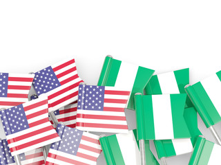 Pins with flags of United States and nigeria isolated on white