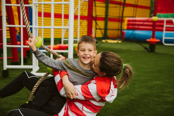 Obraz premium Child and mother in the playroom