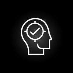 thinking, head, target, check, positive neon icon. Elements of positive thinking set. Simple icon for websites, web design, mobile app, info graphics