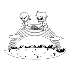 ugly troll with caveman gnome and rainbow