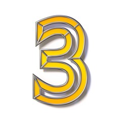 Orange metal wire font Number 3 THREE 3D