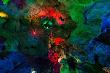 Inside Karst cave, there were colored lights