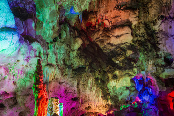 Inside Karst cave, there were colored lights