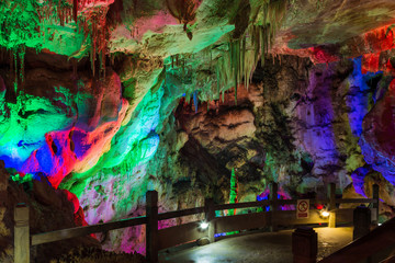 Inside Karst cave, there were colored lights