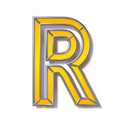 Orange metal wire font Letter R 3D