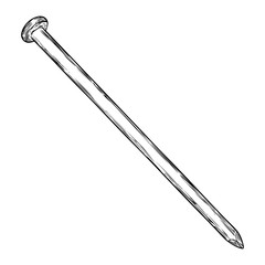 Hand drawn engraved metal carpenter nail. Vector.