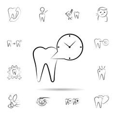 Tooth, clock icon. Universal set of dentist for website design and development, app development