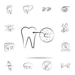 Tooth problem, bacterium icon. Universal set of dentist for website design and development, app development