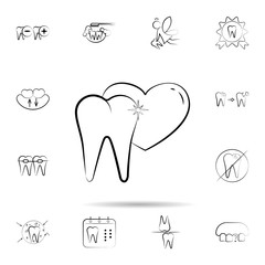 Tooth love, tooth icon. Universal set of dentist for website design and development, app development