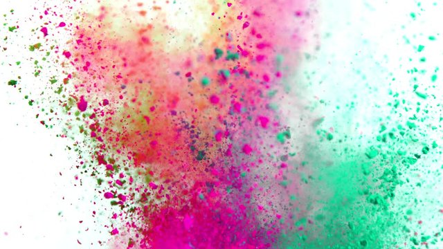 Colorful powder exploding on white background in super slow motion, shot with Phantom Flex 4K