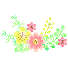 花と植物のワンポイントイラスト、水彩風