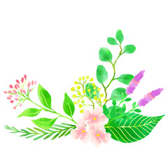 花と植物のワンポイントイラスト、水彩風