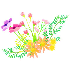 花と植物のワンポイントイラスト、水彩風
