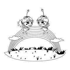 beautiful magic fairies with rainbow scene