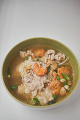 spicy pork stew noodle soup. space for text
