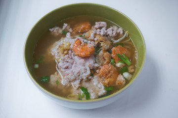 spicy pork stew noodle soup. space for text