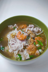 spicy pork stew noodle soup. space for text