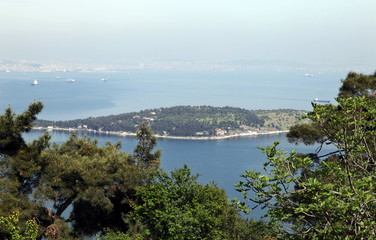 Sedef Island from Prince Island Buyukada in Marmara Sea, Istanbul, Turkey.