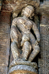Konark Sun Temple in Odisha, India. Erotism and origin of kamasutra in Indian sculpture. Erotic sculpture of Konark temple.
