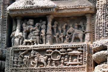 Konark Sun Temple in Odisha, India. Ancient ruin statue of Konark Sun temple.