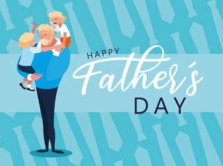 happy father day card with dad and children