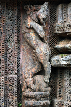 Konark Sun Temple in Odisha, India. Ancient ruin statue of Konark Sun temple.